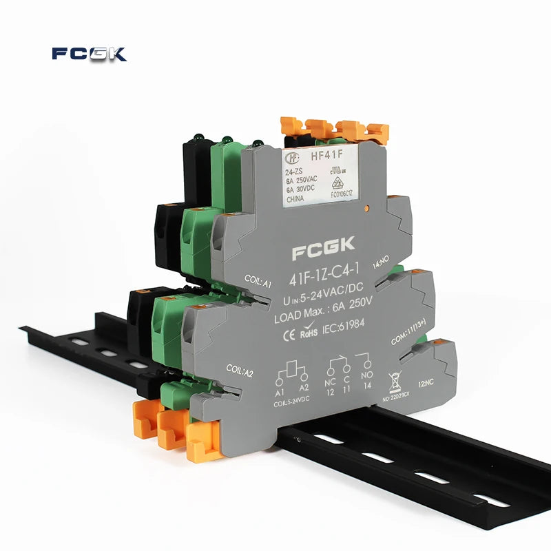 Din Rail Slim Relay Module 41F-1Z-C4-1 Integrated PCB Mount Power Relay With Relay Holder 12V 24V ACDC 220V Relay Socket 6.2mm