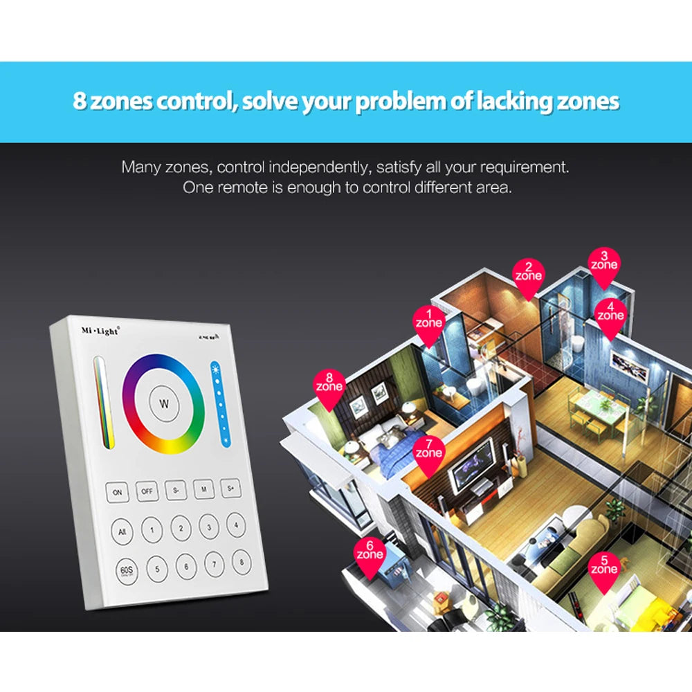 Mi light B0 B1 B2 B3 B4 B8 4-Zone 8 Zone 2.4GHz Wireless WIFI Touch Panel Dimmer RGBW RGB+CCT CW WW LED Smart Remote Controller