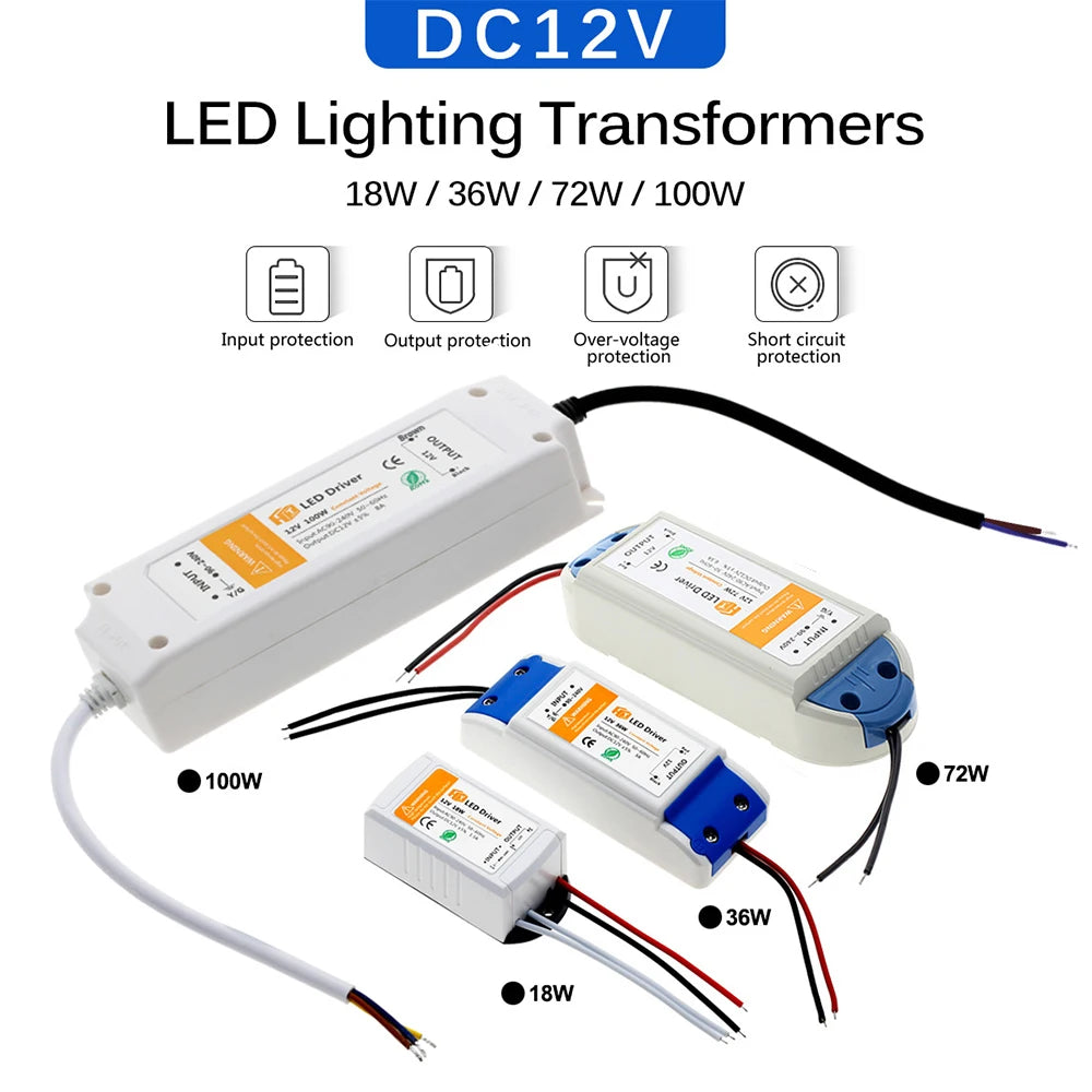 LED Lighting Transformers DC12V 18W 36W 72W 100W LED Driver Power Adapter For LED Strip 12V Power Supply by MVEnergo