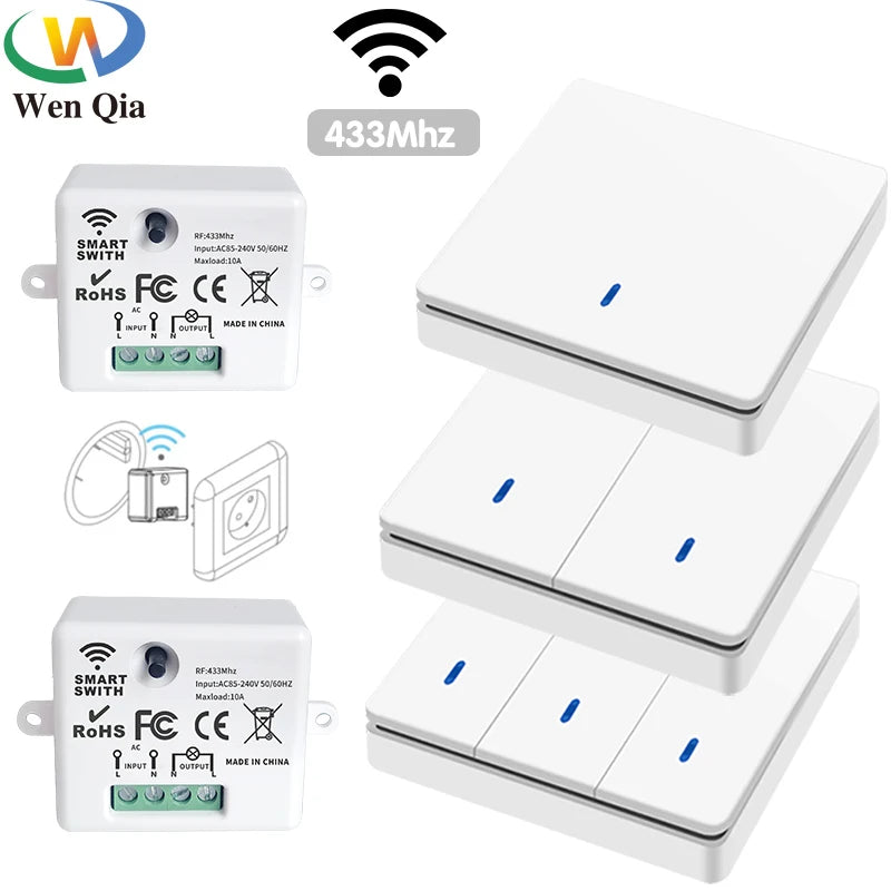 Wireless Smart Switch Light 433Mhz RF 86 Wall Panel Switch with Remote Control Mini Relay Receiver 220V Home Led Light Lamp Fan by MVEnergo