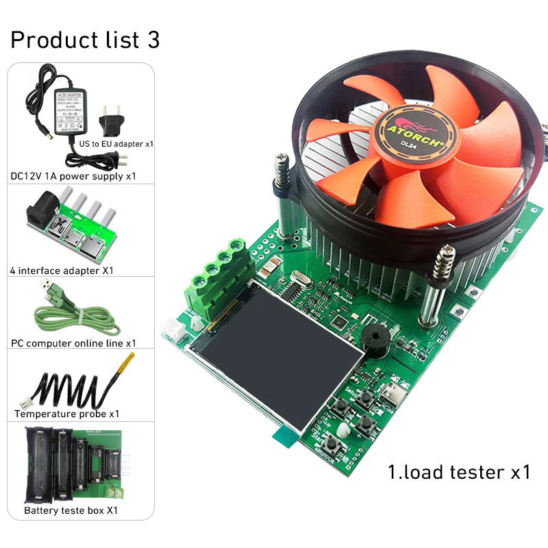 150W 4-wires Battery Capacity Tester 2.4 Inch TFT Color Screen CNC Type Electronic Load Power Discharge Tester with EU Adapter