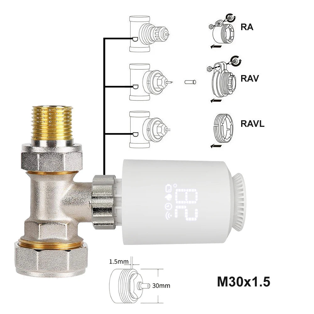 Tuya Zigbee 3.0 Thermostatic Valve Radiator Actuator Valve Zigbee Thermostatic Radiator Valve Head Temperature Controller Alexa