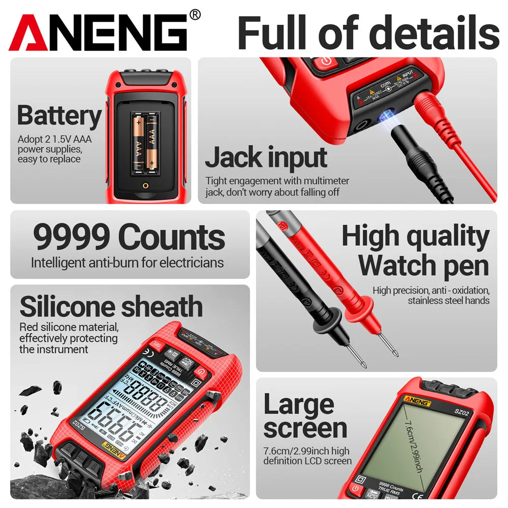 ANENG Digital Multimeter Smart AC/DCVoltage Capacitance Meter 6000 Counts Auto Electrical Temp Resistance Transistor Test tools by MVEnergo