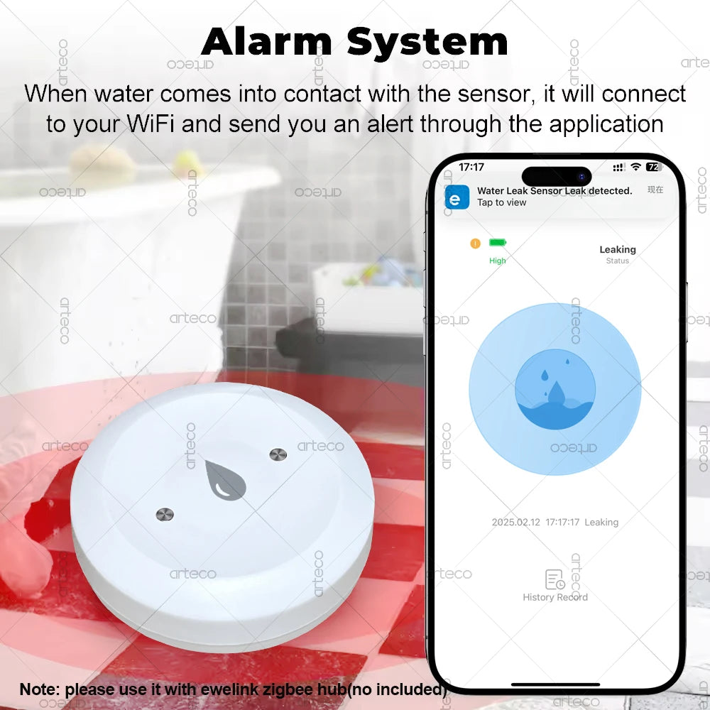 Ewelink Zigbee Smart Water Sensor Flood Leak Detector Remote Monitoring For Kitchen Bathroom Support Home Assistant Zigbee2mqtt