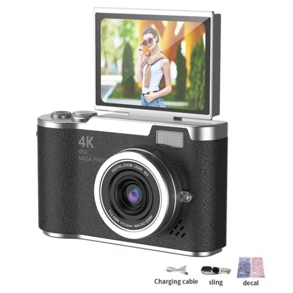 4K Digital Camera CCD 180° Flip Screen Selfie Camera 8X Digital Zoom 48MP Portable Digital Photography Camera with 32G Card by MVEnergo