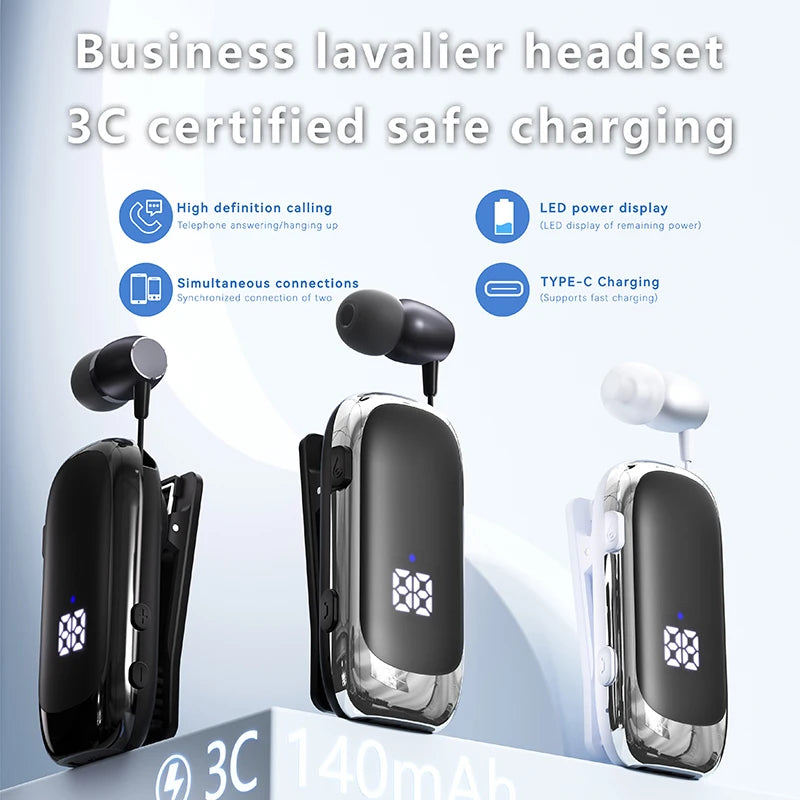 K88 Lavalier Business Bluetooth 5.4 Headphone Talk/Music Time 20 Hours, LED Digital Display,Noice Cancelling Wireless Earphones by MVEnergo