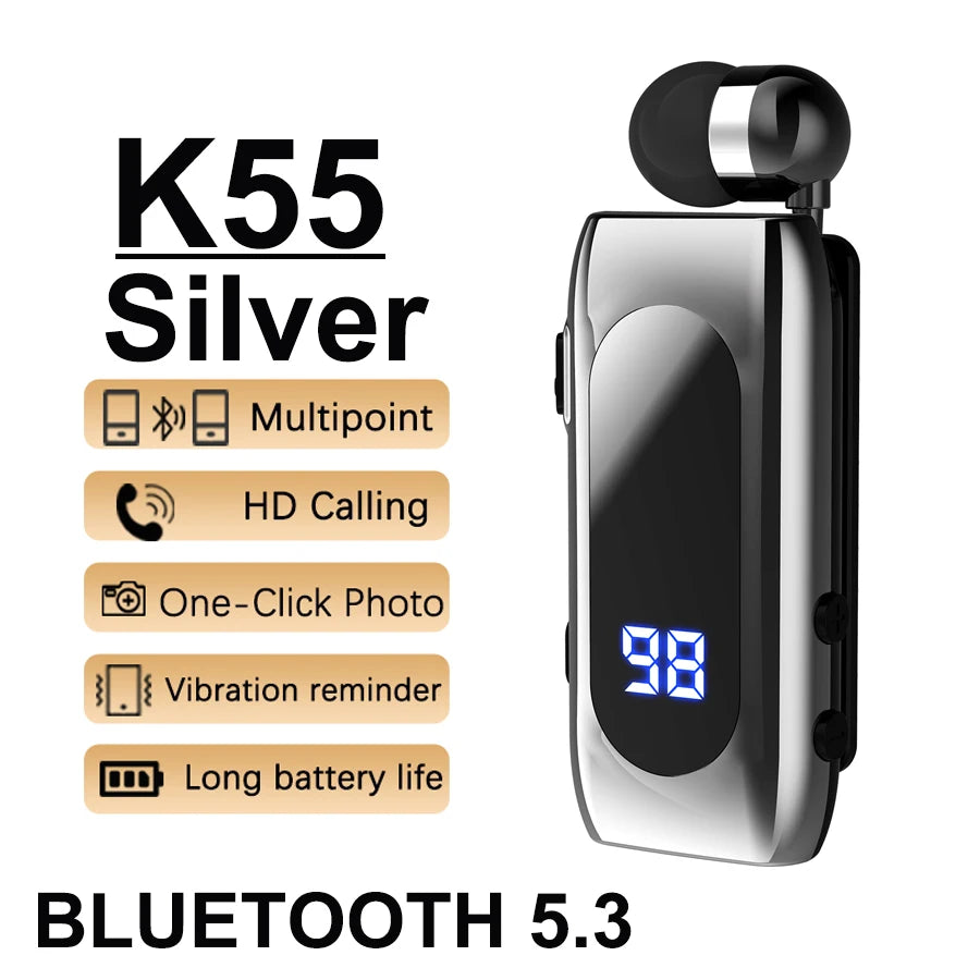 New K88 Lavalier Business Headset Bluetooth 5.4 Bass Earphone Call Vibration Reminder+Voice Number Reporting Wireless Headphone by MVEnergo