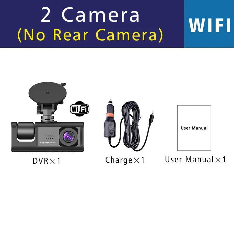 3 Camera WIFI Dash Cam Cabin Car Dvr 1080P Interior Vehicle Three Way Channel Dvrs Recorder Video Registrator Dashcam Camcorder by MVEnergo