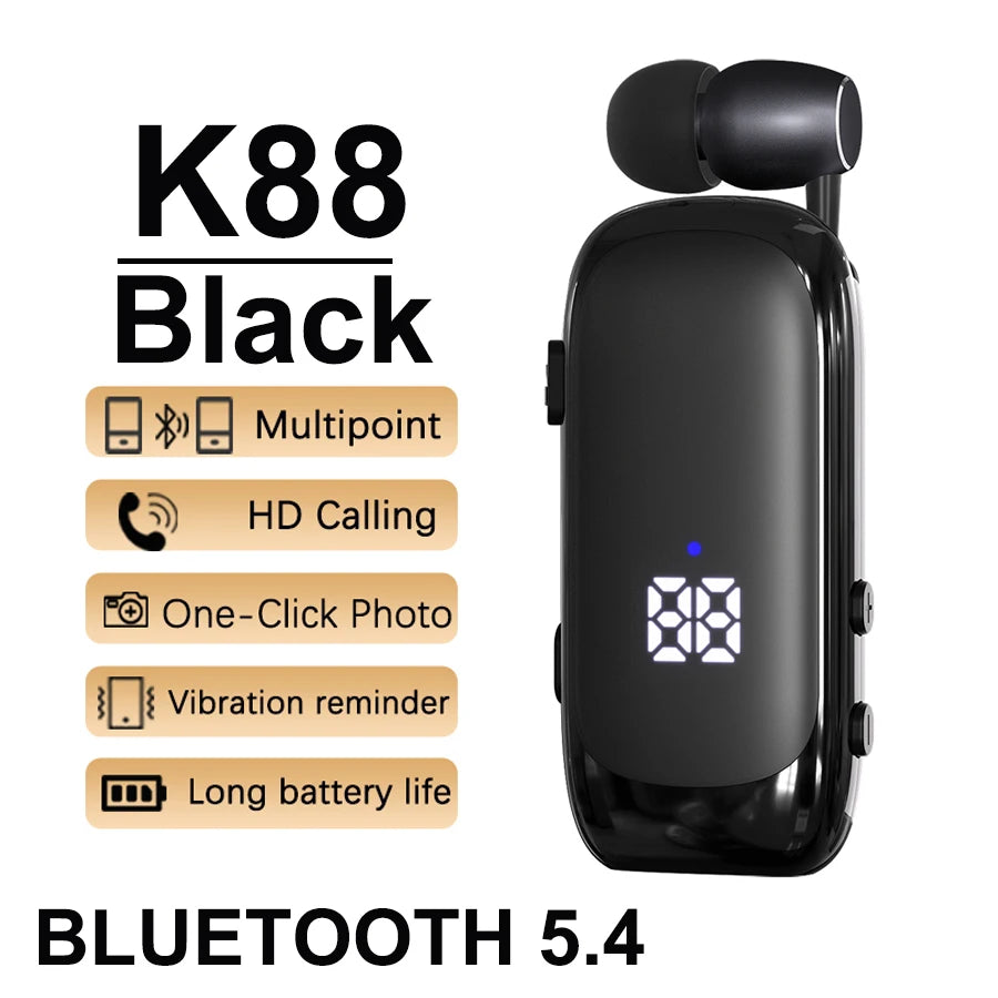 K75 Lavalier Business Headset Bluetooth 5.4 Bass Earphone HD Call Vibration Reminder+Voice Number Reporting Wireless Headphone by MVEnergo