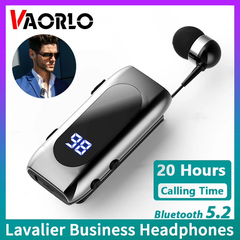 K55 Lavalier Business Bluetooth 5.2 Headphone Talk/Music Time 20 Hours,LED Digital Display,Noice Cancelling Wireless Earphones by MVEnergo