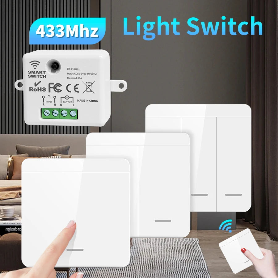 Wireless ON OFF Switch RF433 Module Remote Control Light Switch 1/2/3 Gang Wall Switch for Light Bulb Chandelier 10A 110V 220V by MVEnergo