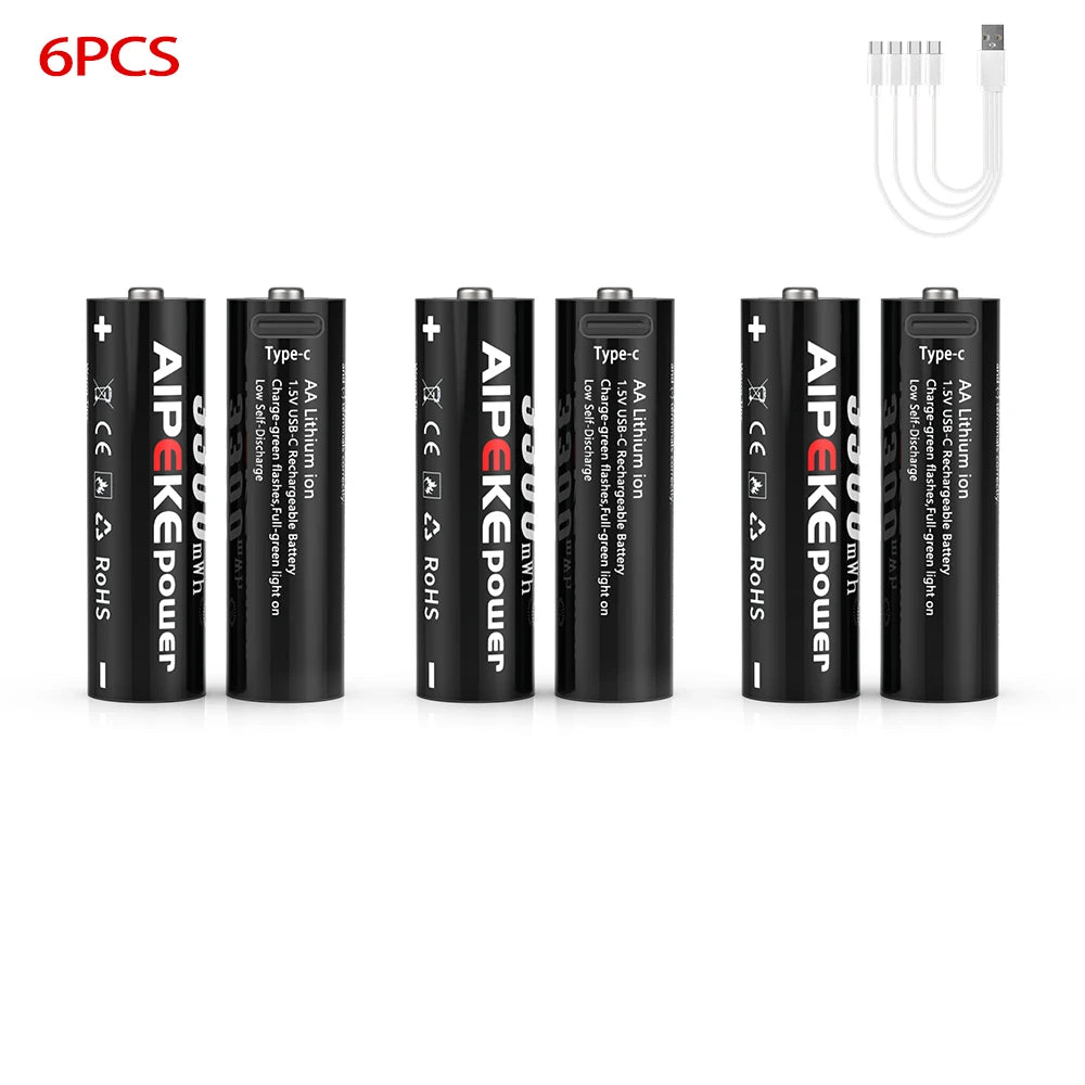 AIPEKE 1.5V 3300mWh Aa rechargeable batteries USB Type-C aa Rechargeable Lithium Battery for Hunting Camera Remote Control Mouse by MVEnergo