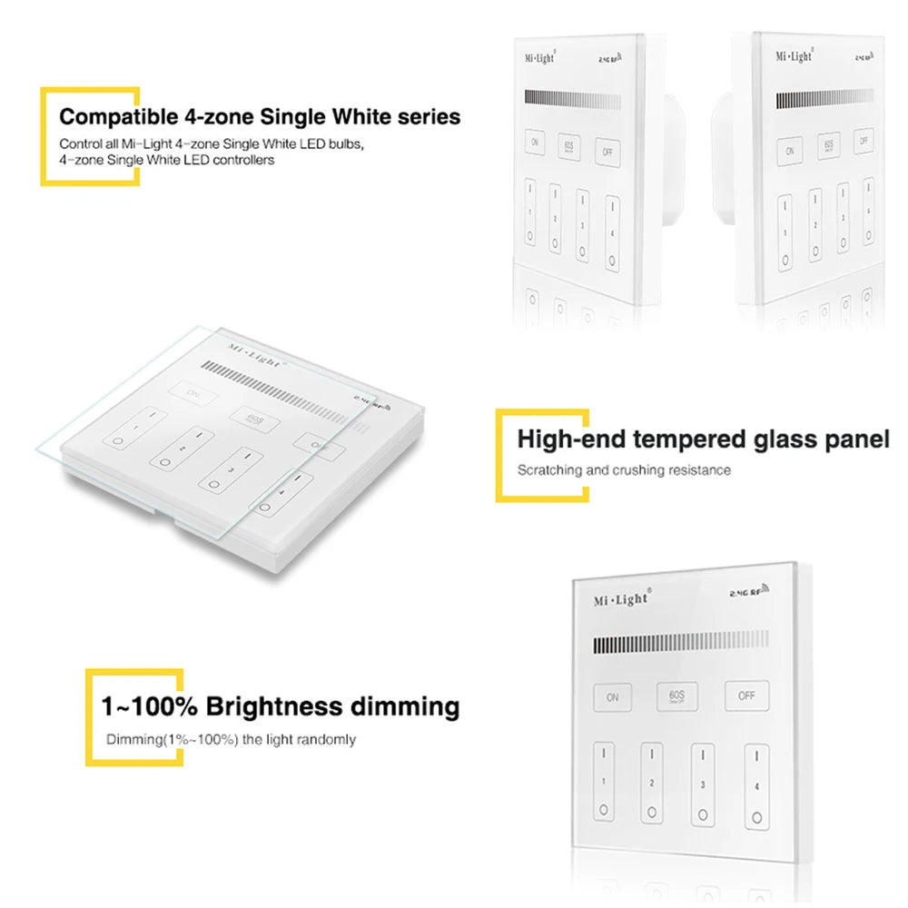 MiBoxer B0 B1 B2 B3 B4 B5 B8 T1 T2 T3 T4 P0 P1 P2 P3 P4 Brightness/CCT/RGB/RGBW/RGBCCT 2.4G Smart Panel Remote Controller Dimmer