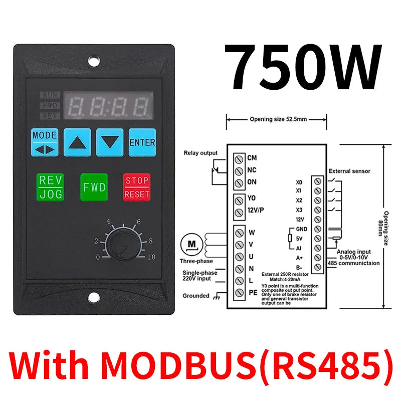 Frequency Converter Electric Inverter 1500W RS485 Add Motor Driver 0.75KW 1.5KW MCU Single Phase Input 220V 3-Phase Output 0.4KW by MVEnergo