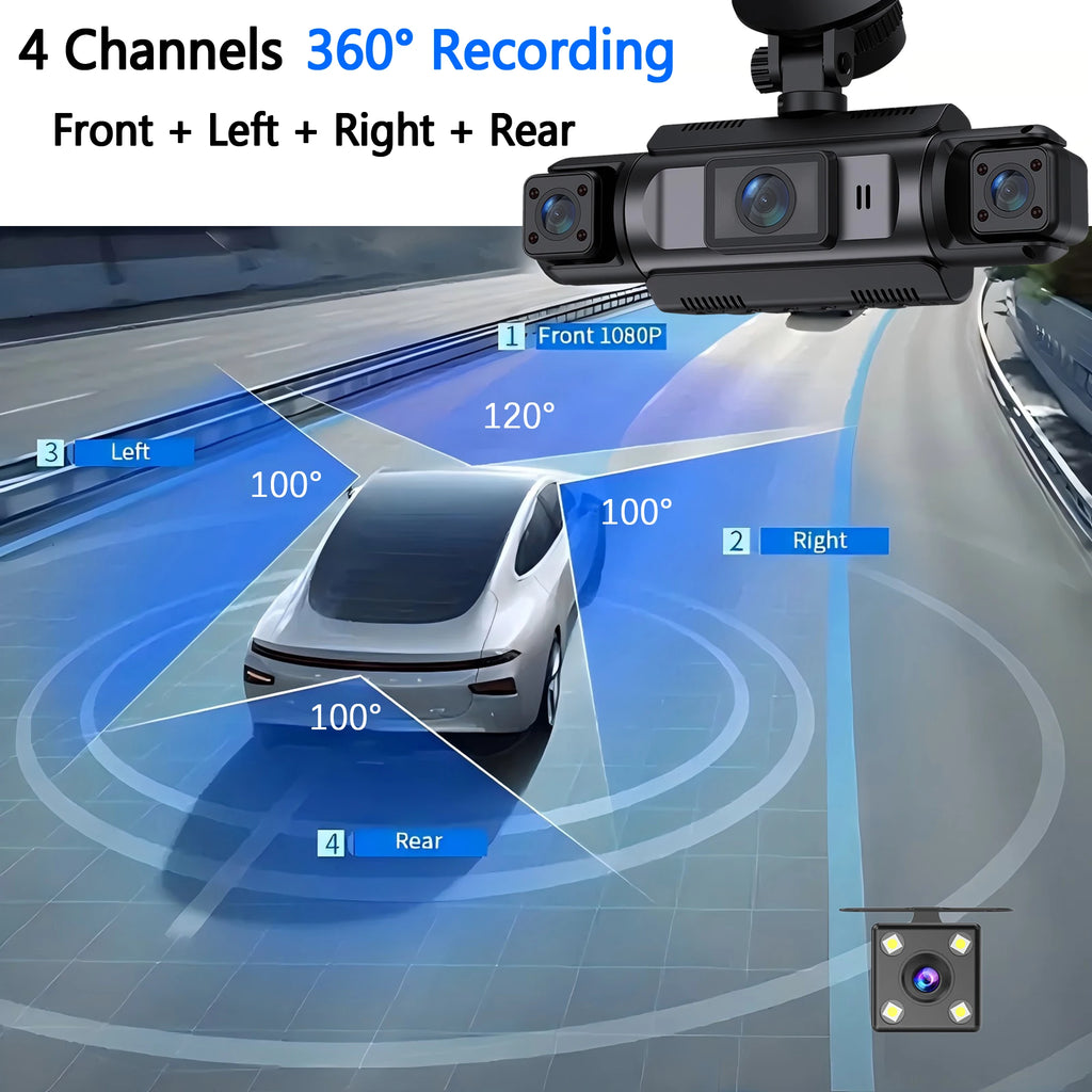 4Ch WiFi Dashcam car camera Black Box Driving DVR FHD 1080P Front Left Right Rear Night Vision Loop Recording Hardwire kit by MVEnergo