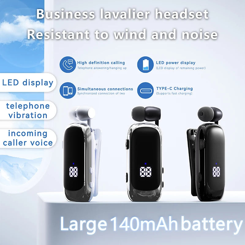 New K88 Lavalier Business Headset Bluetooth 5.4 Bass Earphone Call Vibration Reminder+Voice Number Reporting Wireless Headphone by MVEnergo