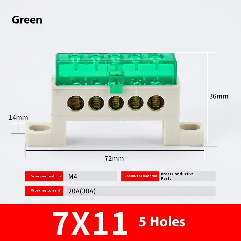 Zero wire terminal 3/4/5/6/7/10-Hole Distribution Box Terminal Block dustproof Ground Copper Bar Bridge type Busbar With cover