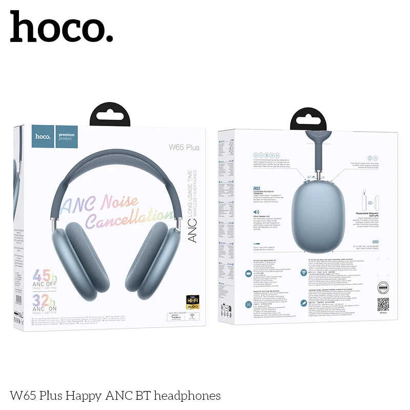 HOCO W65 Plus ANC Noise Reduction Bluetooth Headphones Over The Ear Wireless Big Earphone Hifi Sounds Sport Headsets With Button by MVEnergo