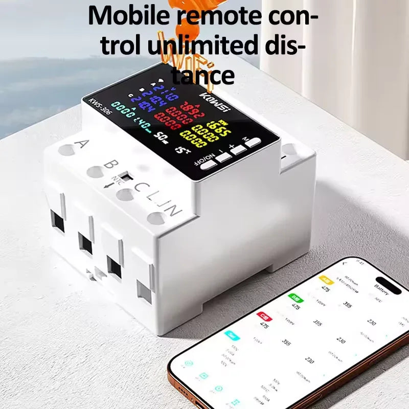 AC 85-290V/80A Energy Power Meter Color Screen 3-phase 4-wire Rail Meter Voltmeter 6 Power-off Protection Meter Remote Control