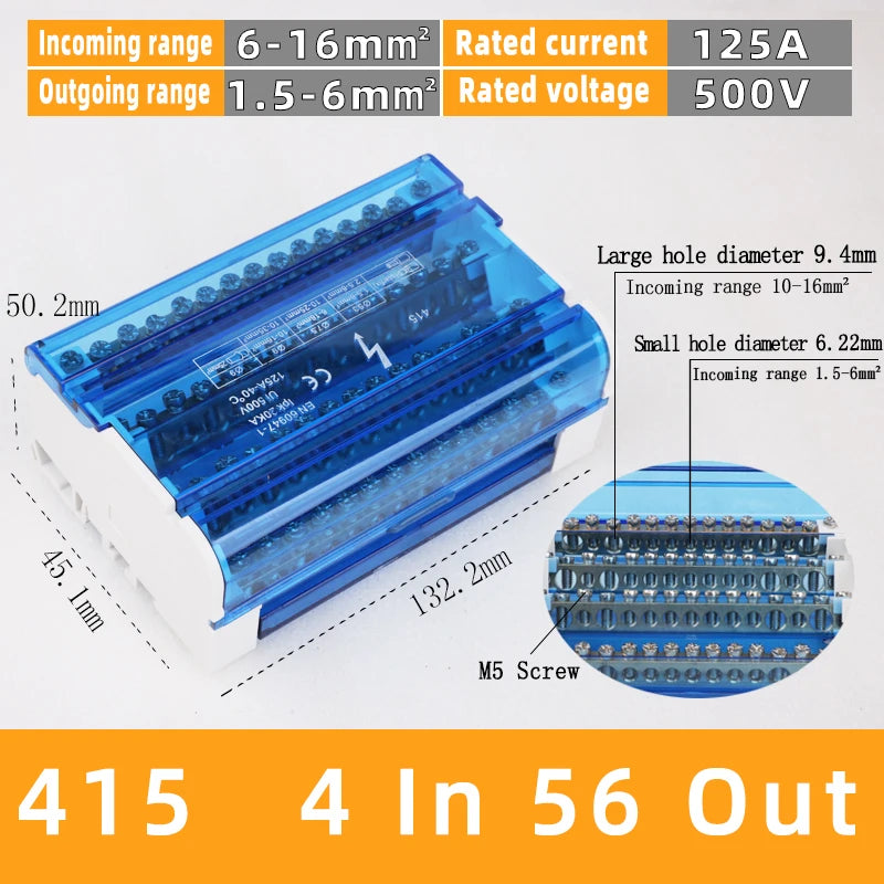 Din Rail Terminal Block UK125A Distribution Box UKK 1 In 2 In Several Out Power Universal Wire Electrical Connector Junction Box