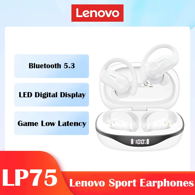 New Lenovo LP75 TWS Sports Earphones Bluetooth 5.3 Wireless Headphones Waterproof HiFi Stereo Noise Reduction Earbuds with Mics by MVEnergo