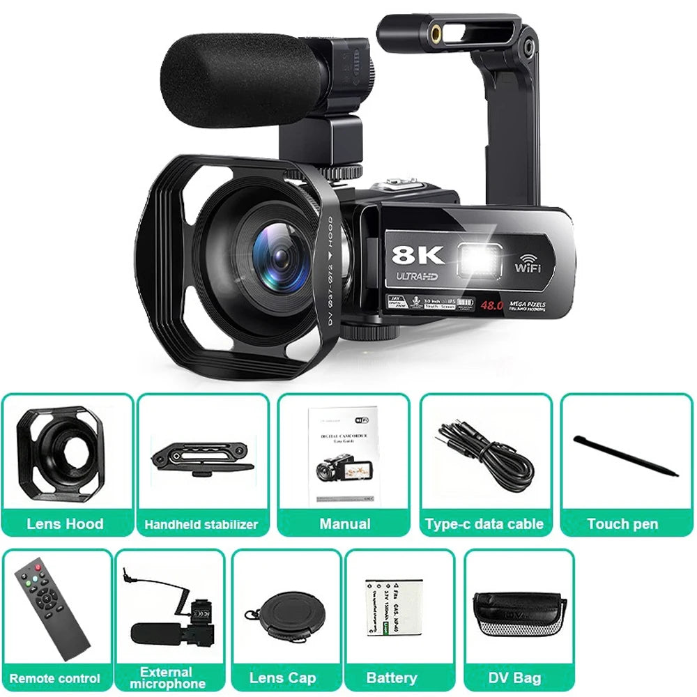 8K Digital Photography Camera 48MP Handheld DV 18X igital Zoom Camera Recorder 3'' LCD Touch Screen Portable Recording Camcorder by MVEnergo