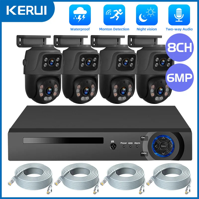 KERUI Waterproof 6MP HD POE Surveillance Camera System Dual Lens PTZ WIFI IP Home Security 4CH 8CH POE NVR Video H.265 CCTV Kit by MVEnergo