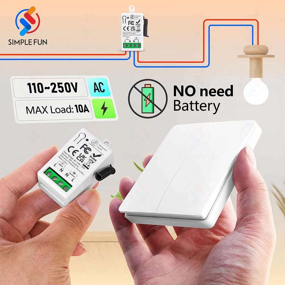 433mhz Wireless Light Switch 110V 220V 230V Self-generating Wireless Switch No Battery Required Self-Powered Waterproof Remote by MVEnergo