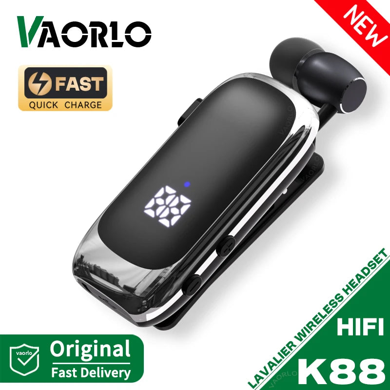 K88 Lavalier Business Bluetooth 5.4 Headphone Talk/Music Time 20 Hours, LED Digital Display,Noice Cancelling Wireless Earphones by MVEnergo