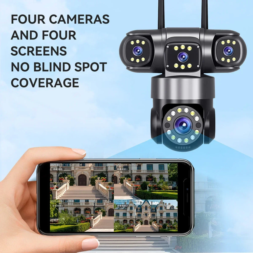 10K 20MP Home Security Outdoor WiFi Camera 4 Lens 4 Screen 360° 16X Zoom CCTV Wireless Surveillance PTZ Cam Security Protection by MVEnergo