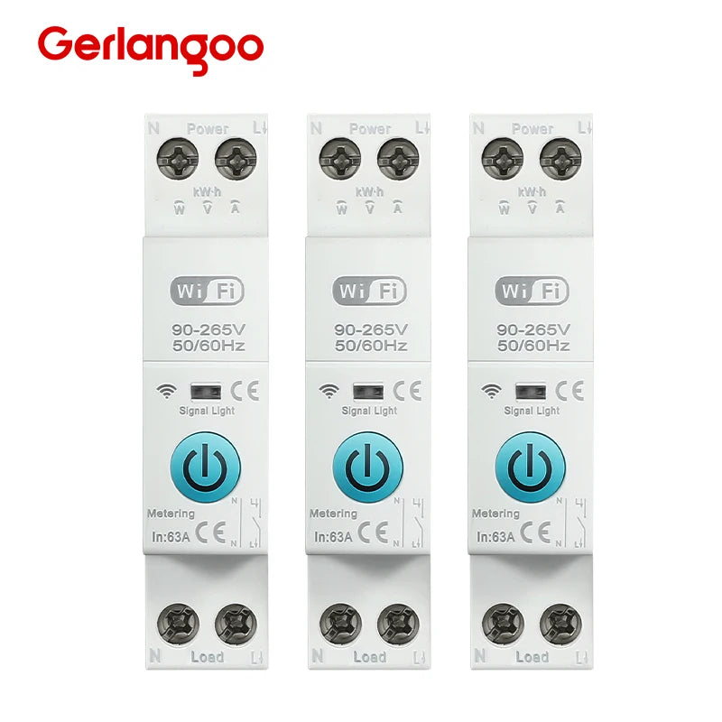 Tuya WiFi Smart Circuit Breaker MCB 1P+N 63A Timer Power Energy kWh Voltage Current Meter Protector Voice Remote Control Switch