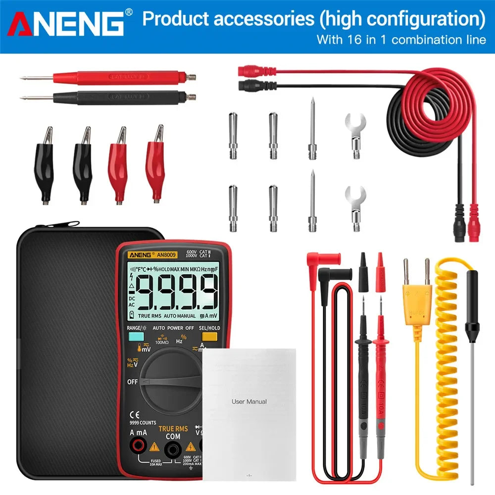 ANENG AN8009 Digital Multimeter Transistor Testers Capacitor True-RMS Tester Automotive Electrical Capacitance Meter Temp Diode by MVEnergo