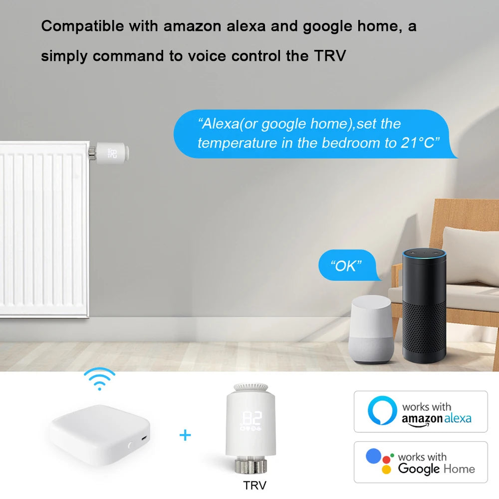 Tuya Zigbee 3.0 Thermostatic Valve Radiator Actuator Valve Zigbee Thermostatic Radiator Valve Head Temperature Controller Alexa