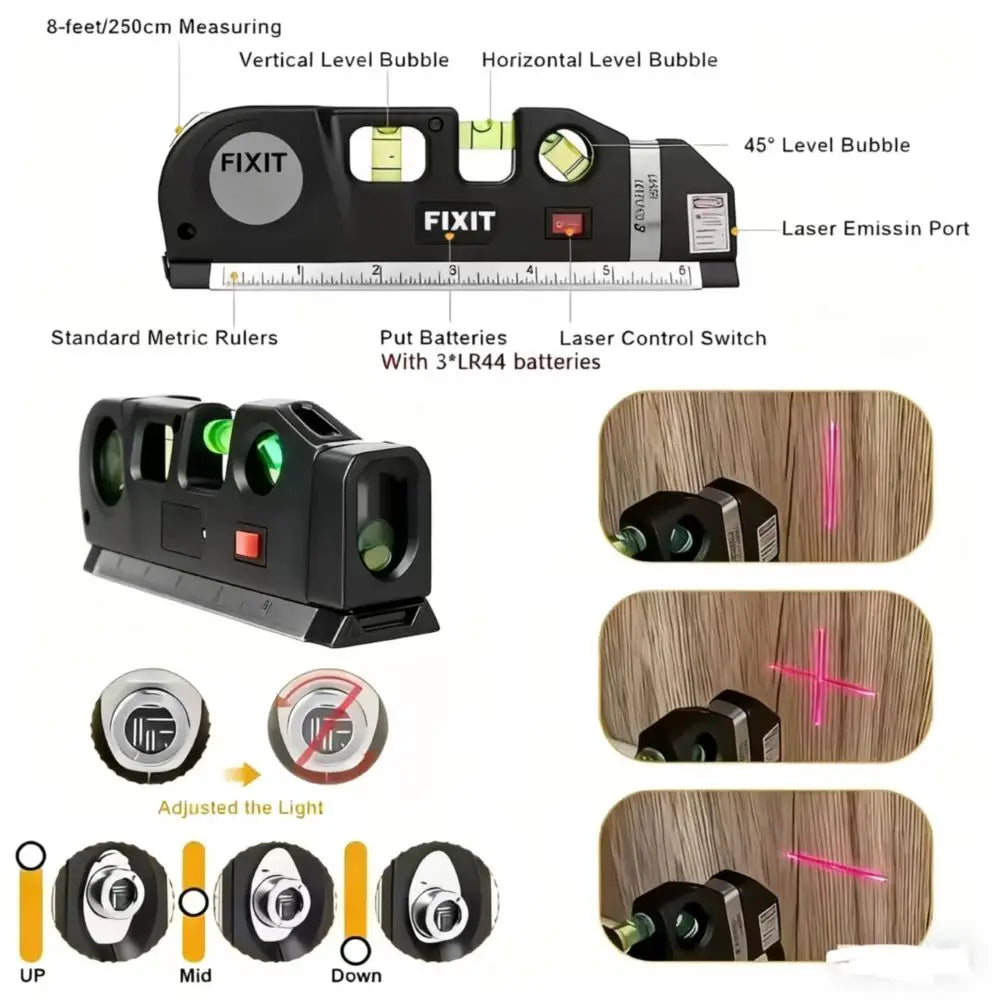 Easy to Use Laser Level Line Tool Multipurpose Laser Level Kit Standard Cross Line Lase 8 Feet Measure Tape Ruler