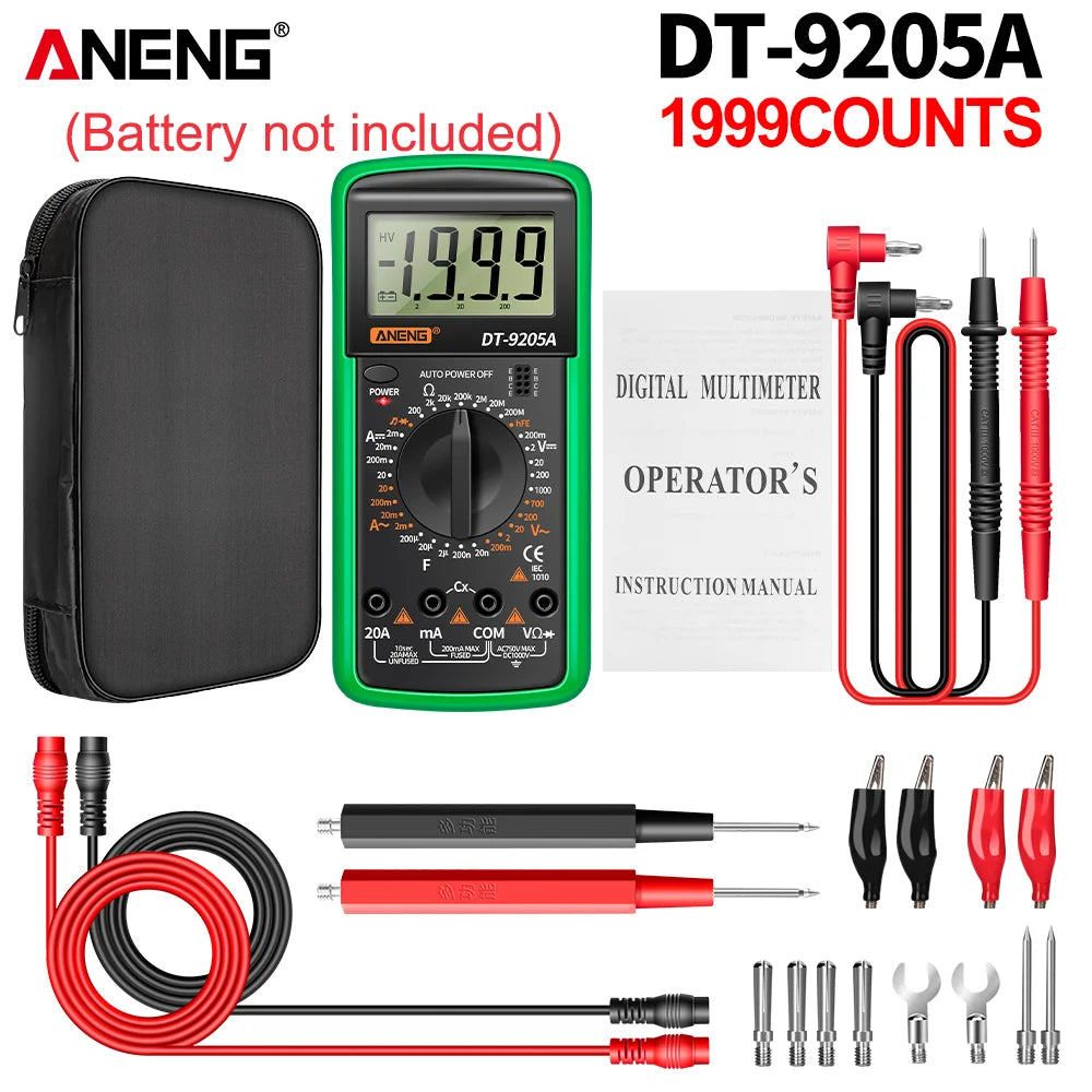 ANENG DT9205A Digital Profesional Multimeter AC/DC Voltage Current Test Capacitance NCV Resistance Ohm Electrical Test Meter Too by MVEnergo