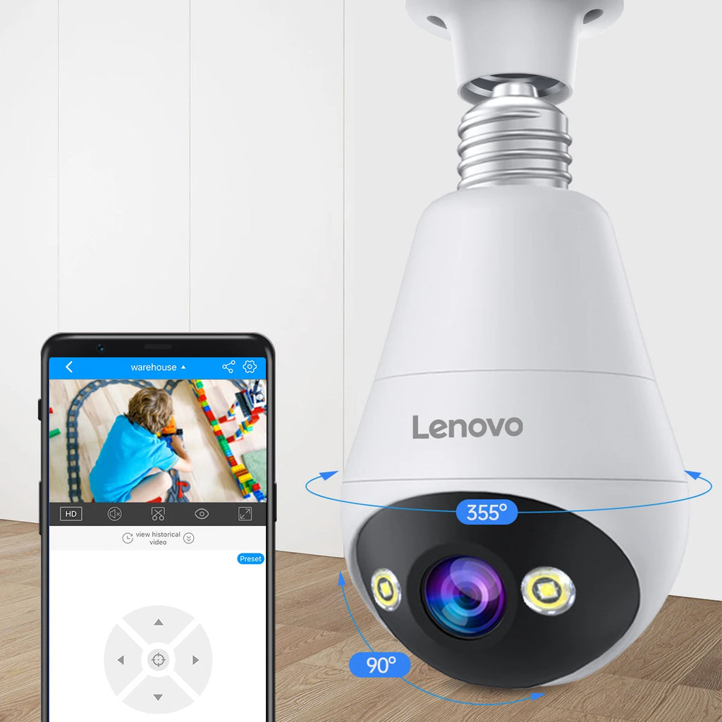 Lenovo 3MP WIFI E27 Bulb Security Camera Full Color Night Vision Two-Way Voice Intercom Smart Home Wireless Camera by MVEnergo