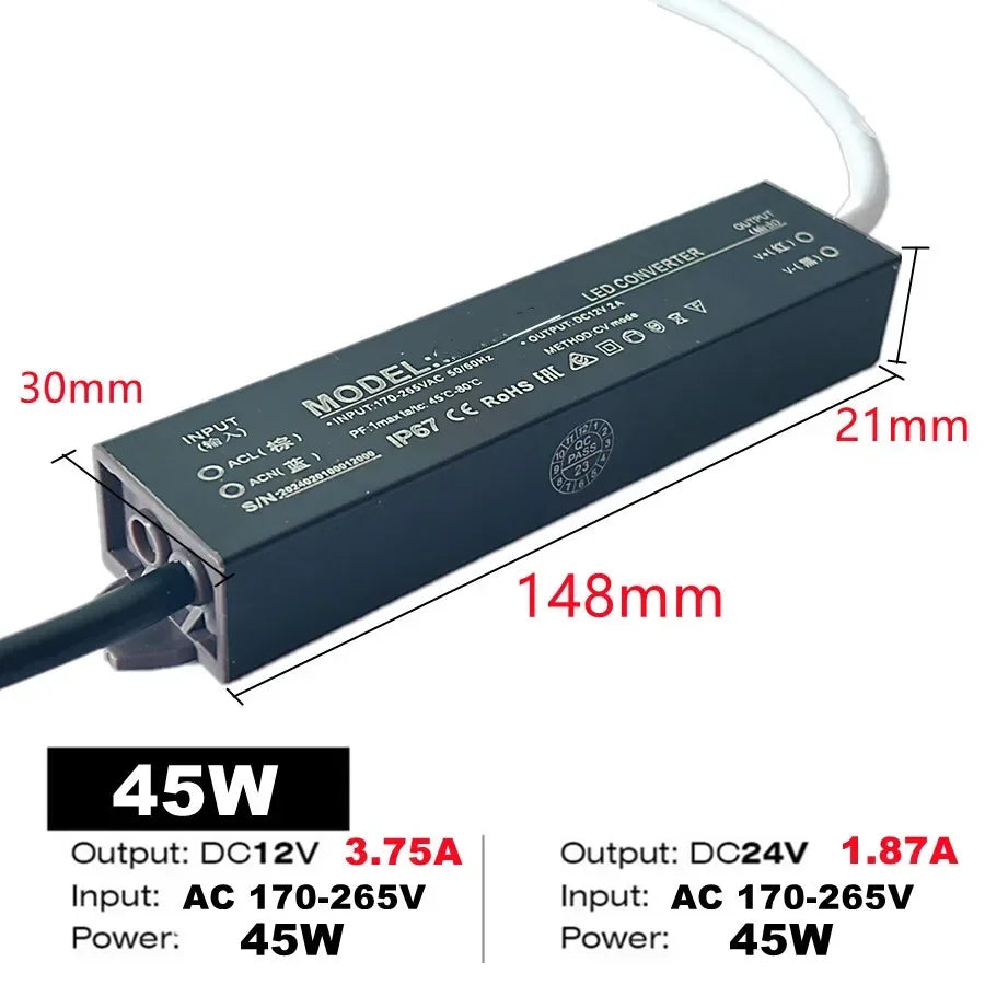 Lighting Transformer Waterproof Power Supply IP67 IP68 AC220V To DC 12V 24V LED Driver 100W 200W 300W 400W 500W Outdoor Adapter by MVEnergo