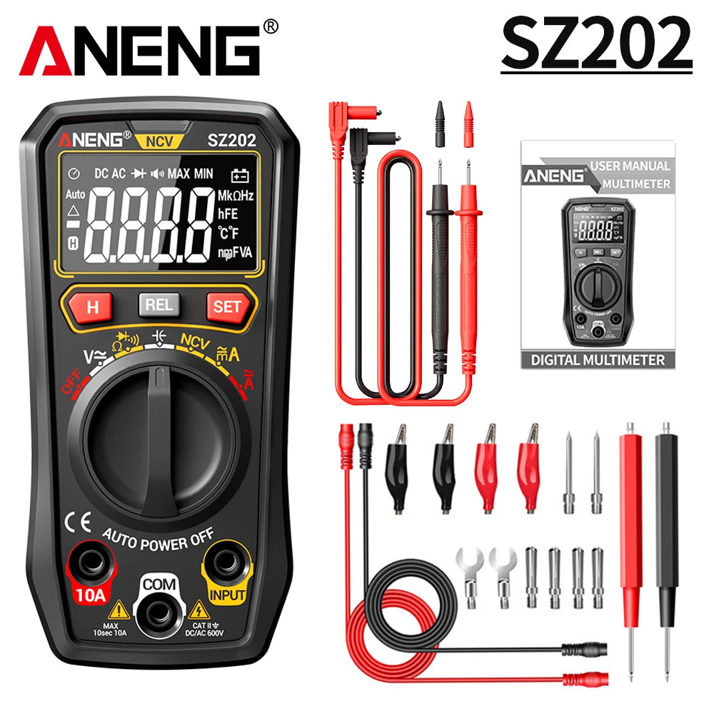 Multimeter 4000 Count 4mF Capacitor Tester ANENG SZ202 HD-Display 600V Electrician Repair Meter 10A mA Current NCV DIY Test Tool by MVEnergo