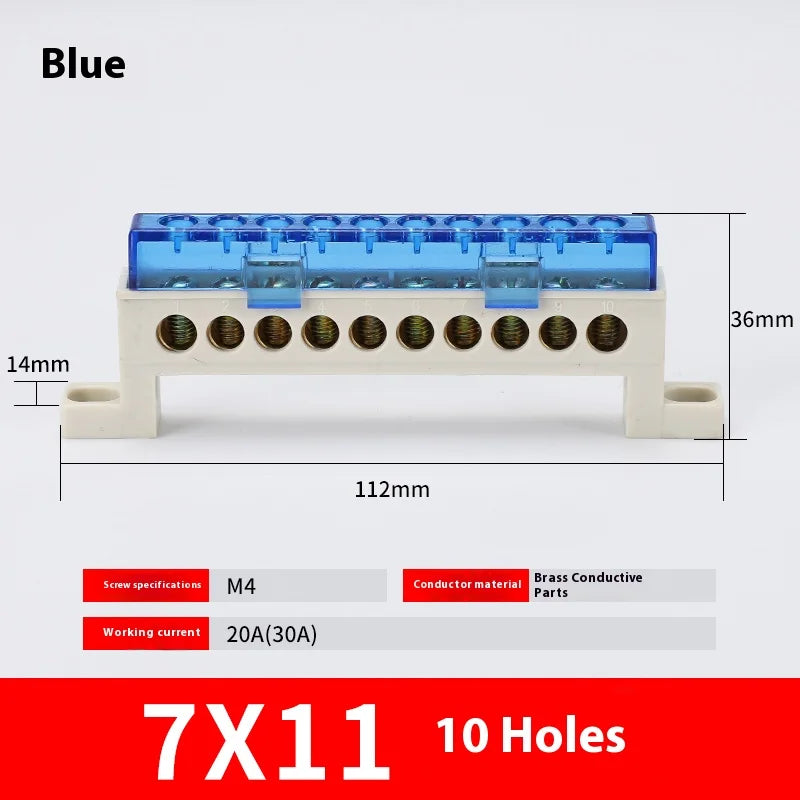 Zero wire terminal 3/4/5/6/7/10-Hole Distribution Box Terminal Block dustproof Ground Copper Bar Bridge type Busbar With cover