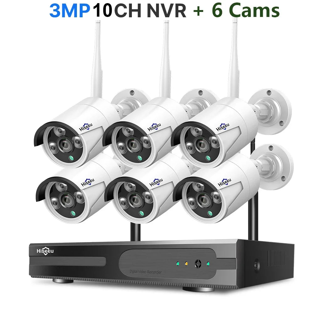 Hiseeu 3/5MP WiFi CCTV Camera Security System IR Night Vision Bullet Camera Set 10CH NVR Wireless CCTV Surveillance System by MVEnergo