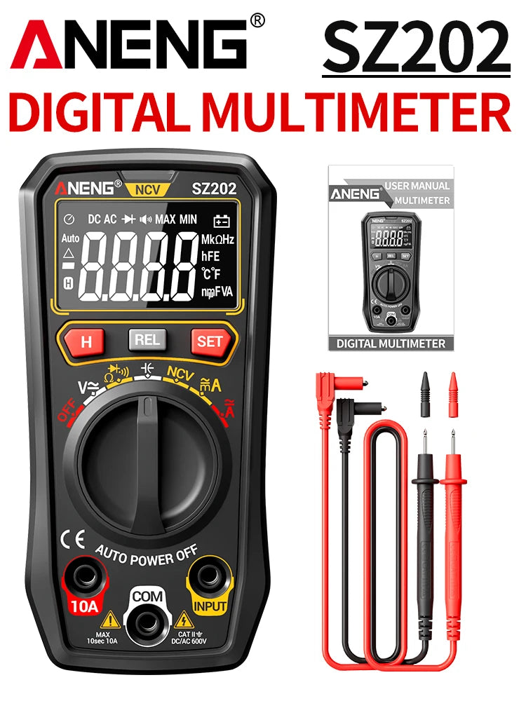 Multimeter 4000 Count 4mF Capacitor Tester ANENG SZ202 HD-Display 600V Electrician Repair Meter 10A mA Current NCV DIY Test Tool by MVEnergo