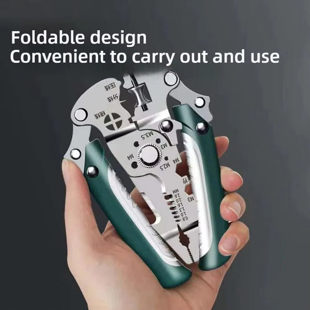 1Pcs Multifunctional Foldable Wire Stripper Crimper Cable Cutter Pliers Electrician Cable Cutting Wiring Pulling Stripping Tools