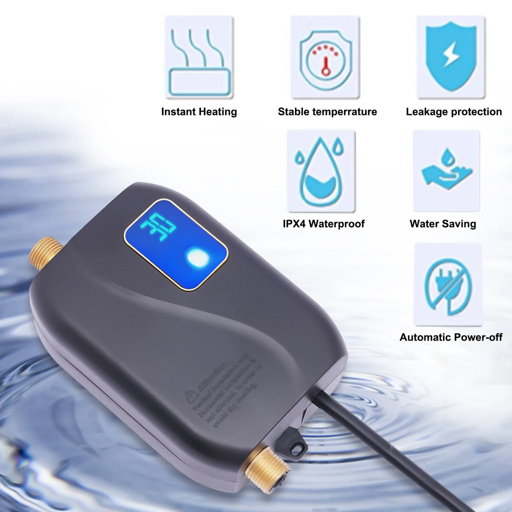 3000W Instant Kitchen Electric Water Heater LED Display 20-50℃ Temperature Adjustable Leakage Dry-heating Protection by MVEnergo