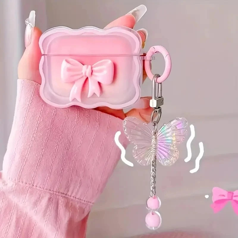 INS wave Bow Transparent Case Stars Wave Gradient Pink Bow Headphone Cover Airpods 4 pro2 Protective Bag Earphone Case by MVEnergo