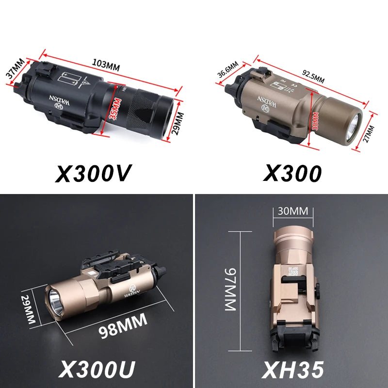 Tactical Surefir X300 X300U Ultra X300V XH35 Metal Pistol Gun Strobe LED Light Fit 20mm Rail Airsoft Hanging Hunting Flashlight by MVEnergo