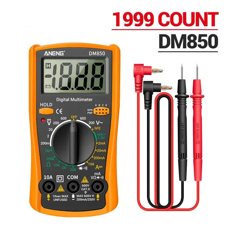 DM850 Professional Digital Multimeter 1999 Auto AC/DC Votage Tester Ohm Current Ammeter Test Probe Professional Detector Tool by MVEnergo