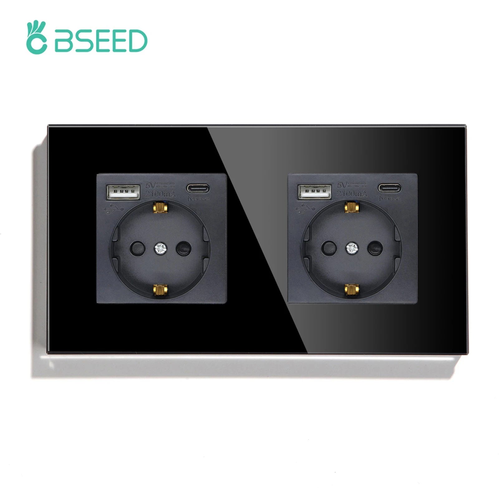 BSEED Single EU Glass Socket With USB Wall Sockets Double Electric Sockets Triple Power Outlets USB Type-C Ports Black 16A by MVEnergo