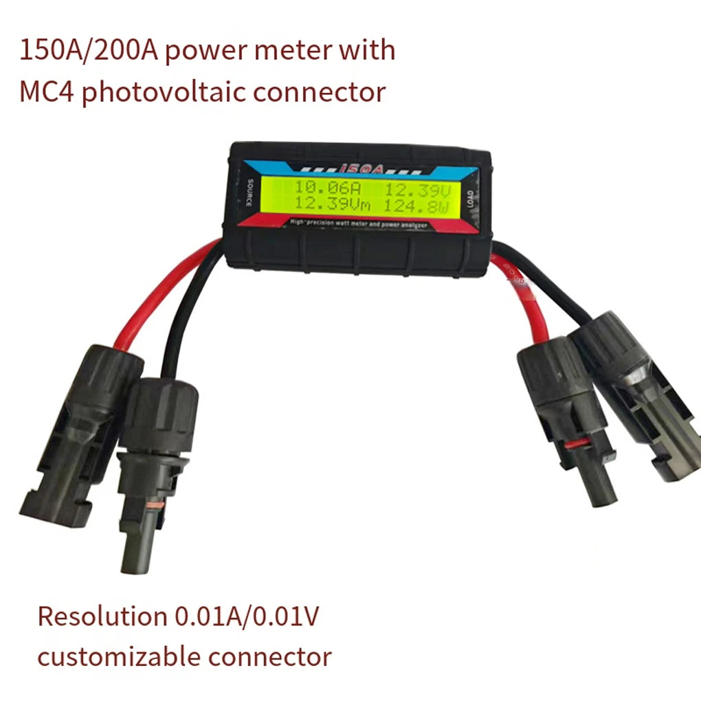 150A/200A Power Meter RC Model Aircraft Power Meter Analyzer Current Power Meter Solar Energy Tester with Photovoltaic Connector