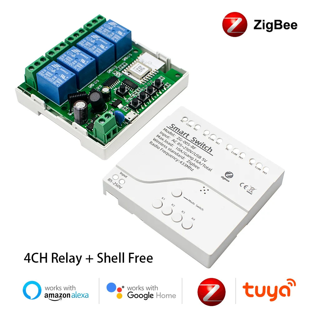 Tuya Zigbee 1 2 4 Gang Switch Relay Module Dc 12v 24v 110v 220v 230v Dry Contact 4CH Din Rail Controller Alexa Gateway Required by MVEnergo