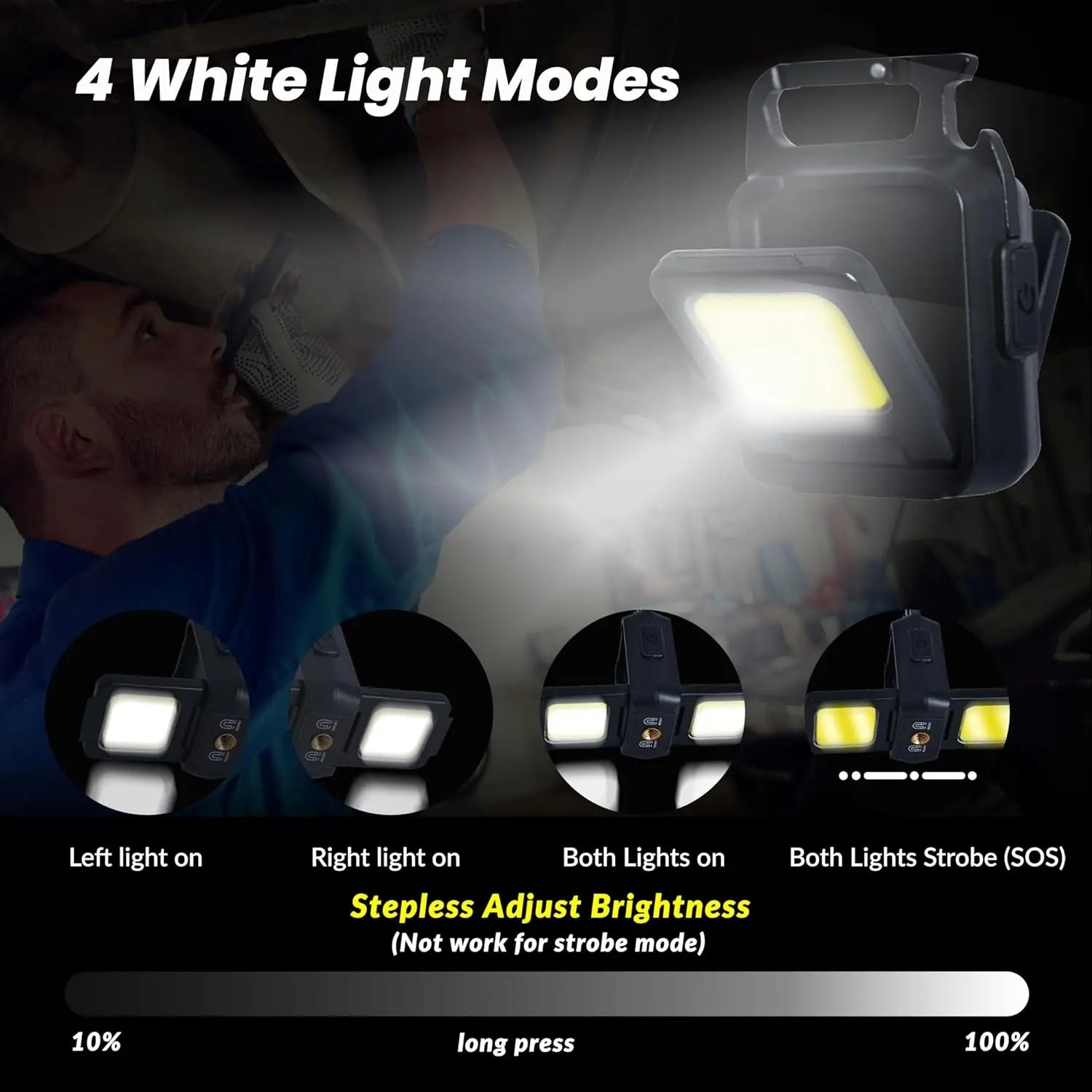 Mini Flashlight Keychain Light COB Work Light USB Rechargeable Lamp with 90° Foldable Side Lights Super Bright Portable Lanterns by MVEnergo